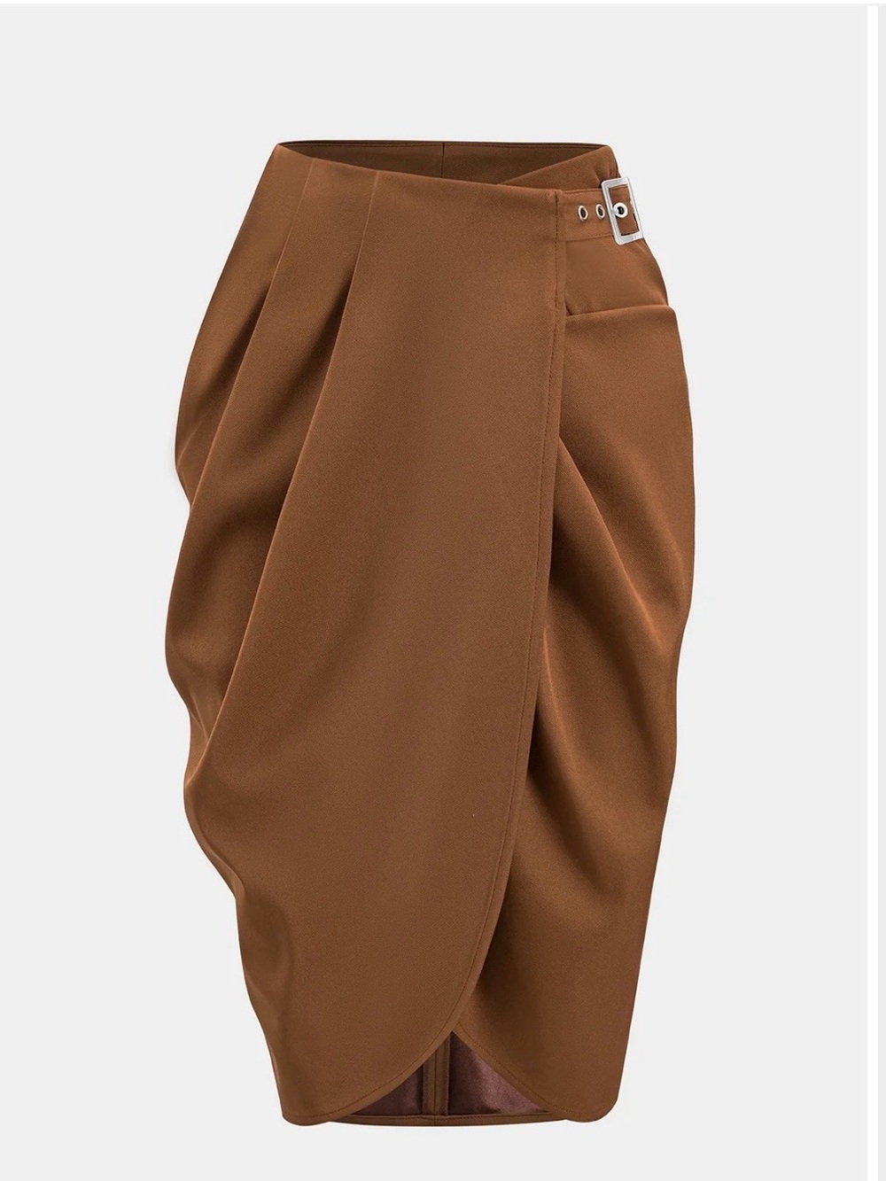 Micas Brown Draped Wrap Skirt with Buckle